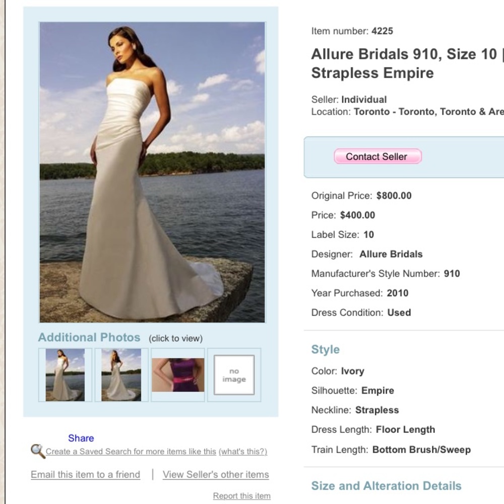 Allure bridal gown. Size 9-10.